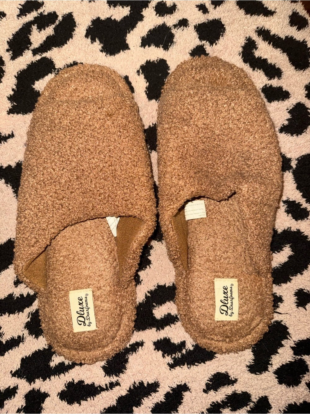 Cozy Fuzzy Slip-On Slippers in Camel Brown